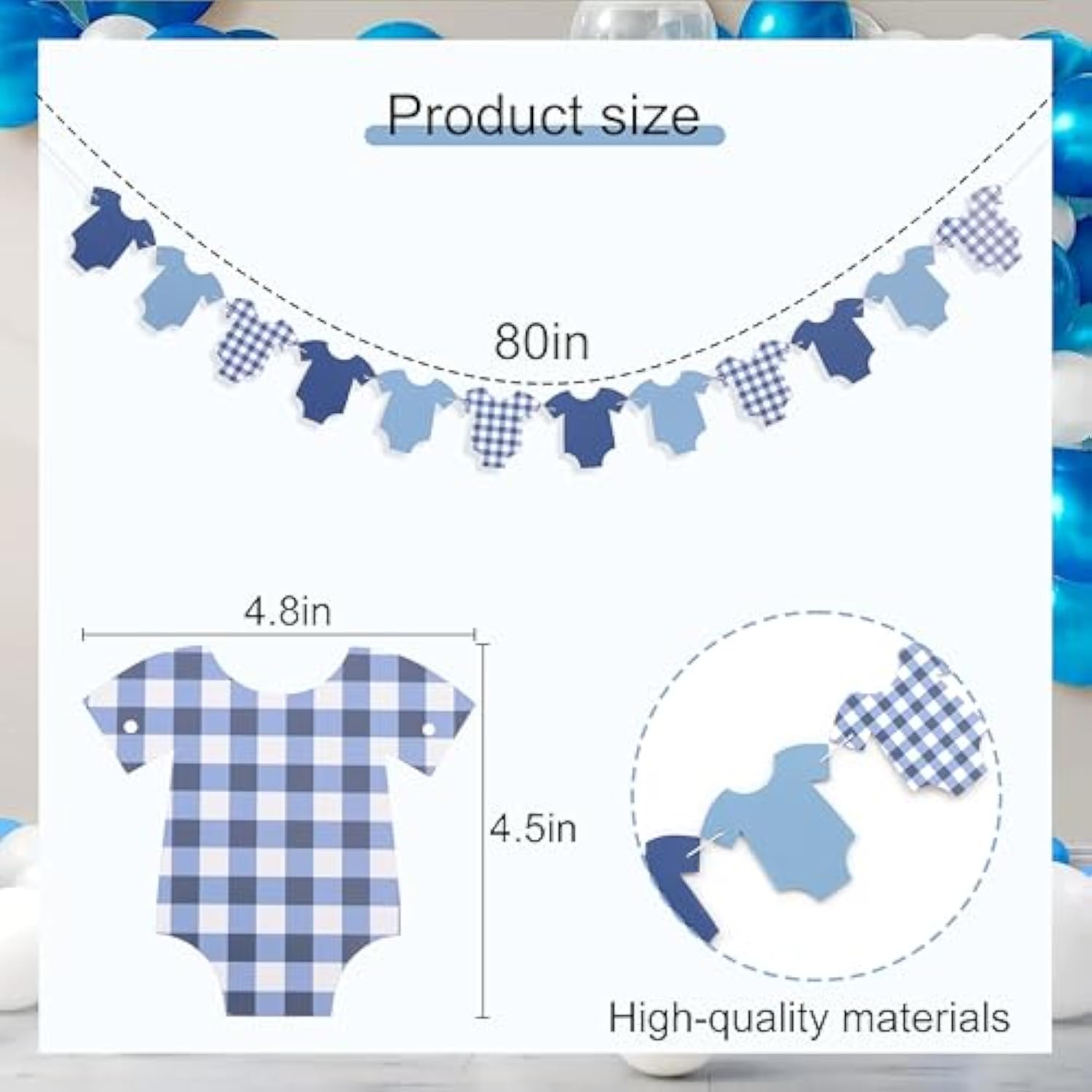 Blue Bodysuit Banner - Baby Shower Decoration Gingham Banner,Baby Bodysuit Gender Reveal Party(Navy)