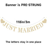 Pre-Strung Just Married Banner No Diy Just Married Sign Gold Glitter Wedding Banner For Just Married Wedding Reception Ceremony Party And Car Decorations
