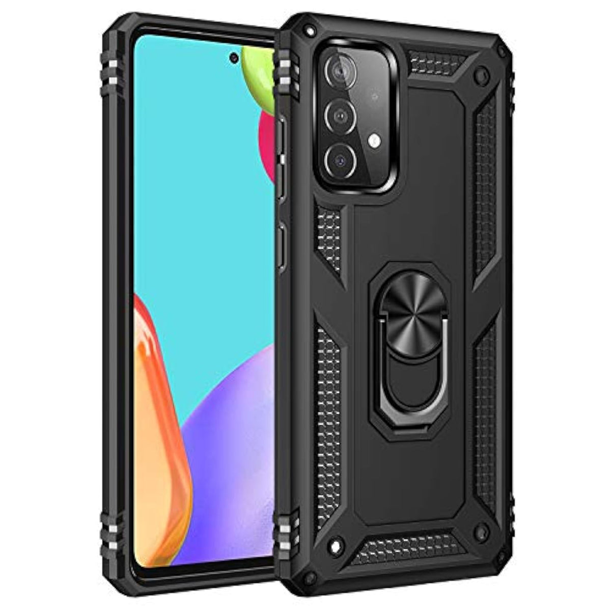 Military Grade Drop Impact For Samsung Galaxy A52 5G Case 360 Metal Rotating Ring Kickstand Holder Armor Heavy Duty Shockproof Cover For Galaxy A52 5G/4G Phone Case (Black)
