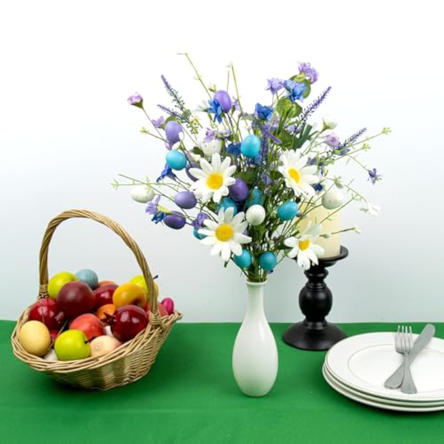 10 Pcs Easter Table Decorations Rustic Spring Table Centerpiece 17 Inches Blue Easter Flowers With Egg Picks For Vase Party Flower Arrangement Home Indoors Decor