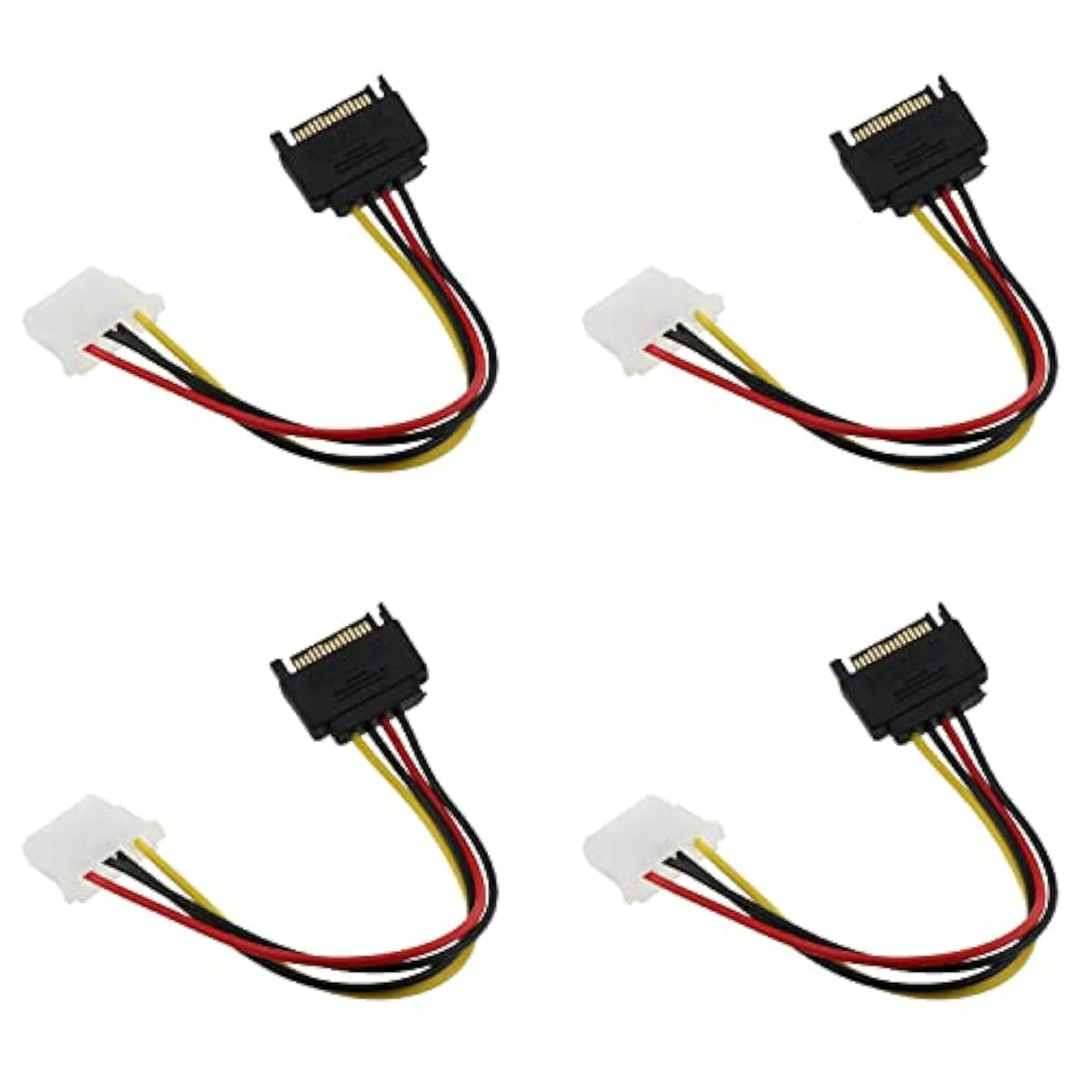 4Pcs Sata 15Pin Male To 4Pin Ide Molex Female Cable For Serial Ata Hard Drives