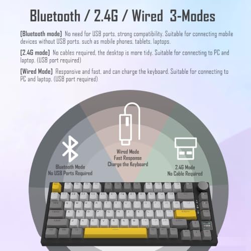 Ajazz Ak820 Pro 75% Gasket Rgb Wireless Mechanical Keyboard With Tft Screen, Volume Knob, Bluetooth/2.4G/Wired 3-Modes, Compact 82 Hot-Swap Keys, Tricolor Pbt Keycap, 4000 Mah (Gray&Yellow 3-Modes)