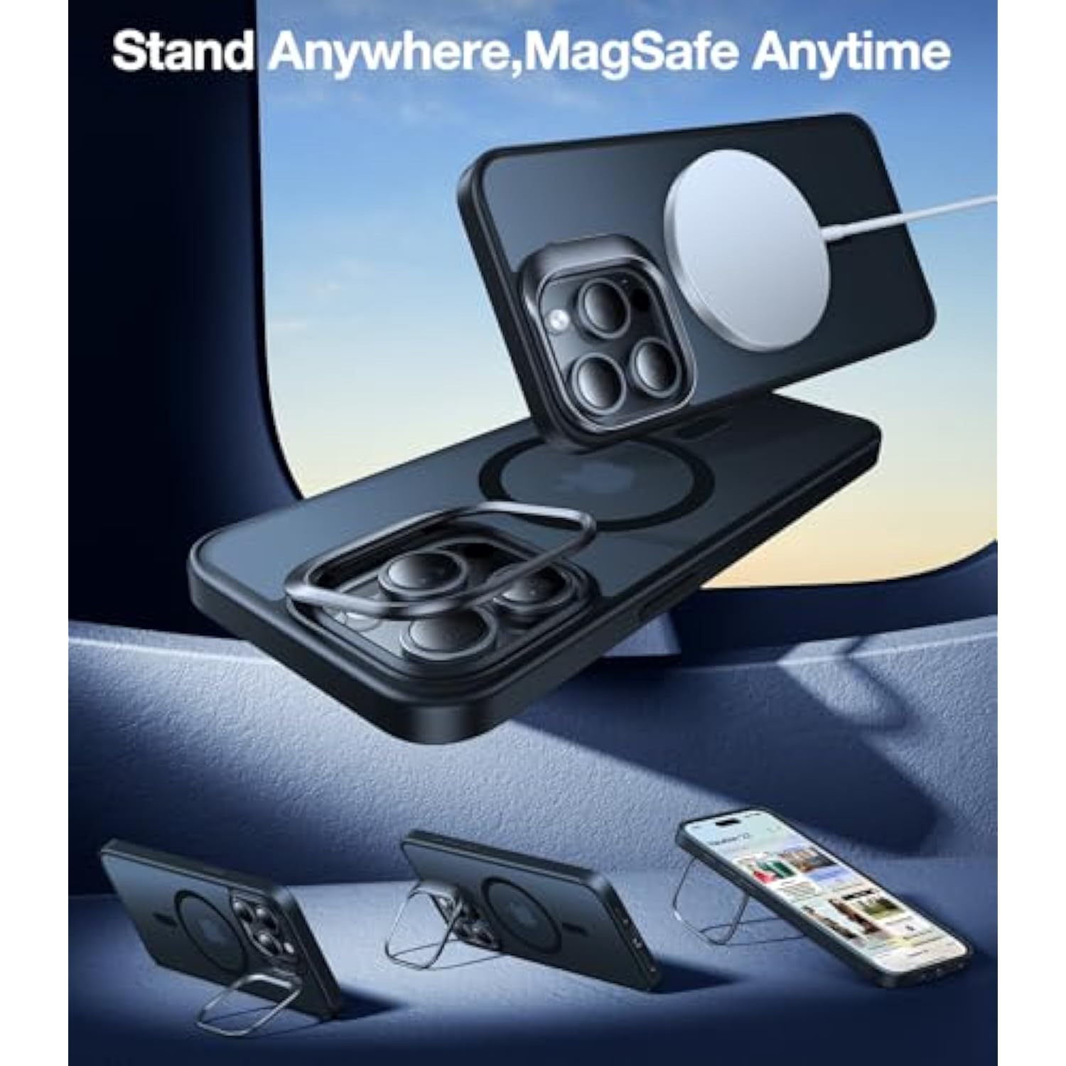 For Iphone 15 Pro Max Case, Compatible With Magsafe, -Grade Shockproof, Build In Invisible Stand, Magnetic Translucent Slim Hard Back Soft Edge Anti-Scratch, Frost Black