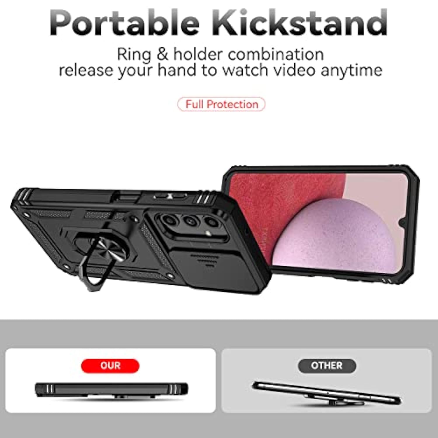 Galaxy A14 5G Phone Case [Military-Grade] With Hd Screen Protector, Slide Camera Cover, Kickstand & Black Pc+Tpu Material