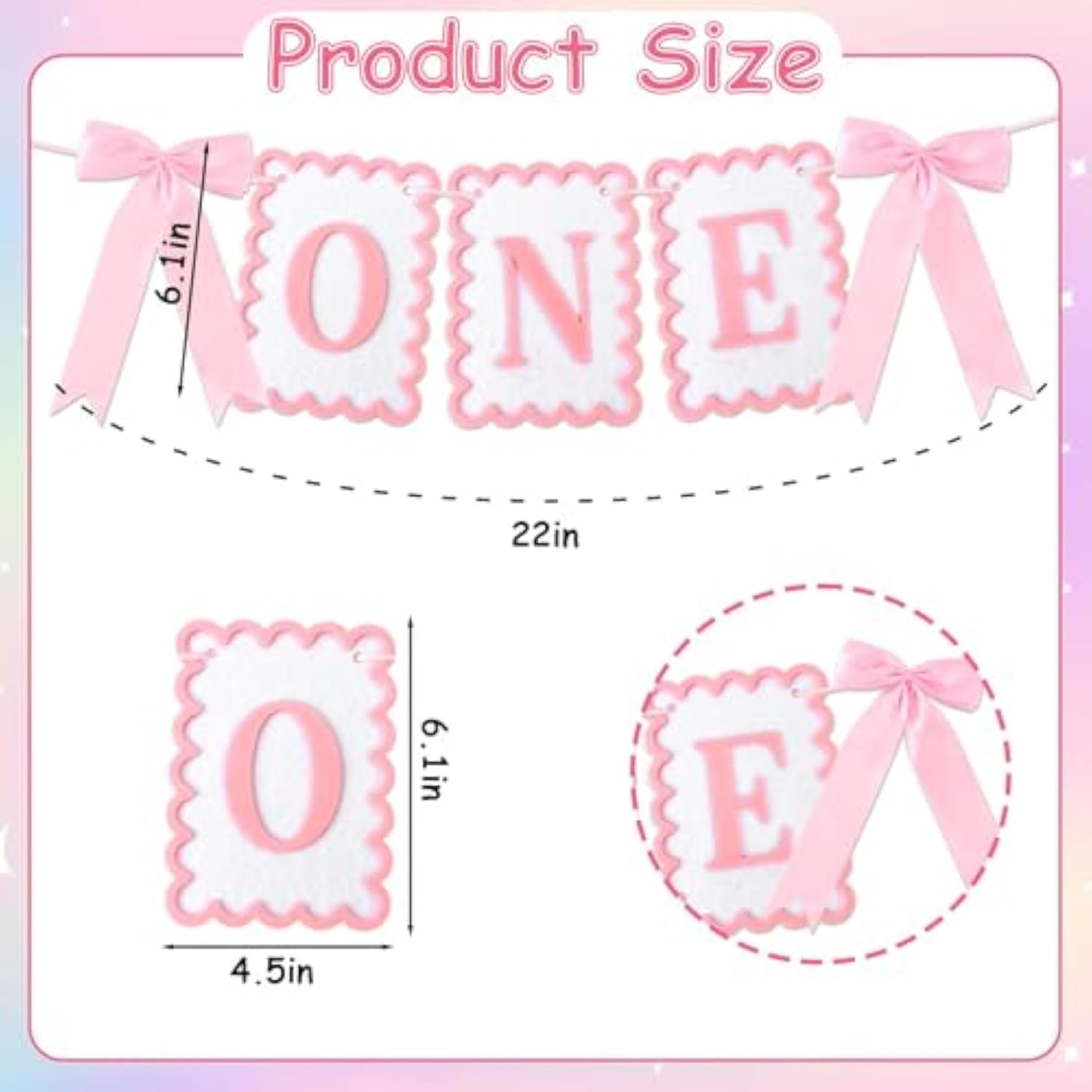 Bow Highchair Banner For 1St Girls Birthday Decoration, Pink And White One Birthday Banner For Party Decor Photo Props(Pre-Strung)