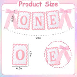 Bow Highchair Banner For 1St Girls Birthday Decoration, Pink And White One Birthday Banner For Party Decor Photo Props(Pre-Strung)