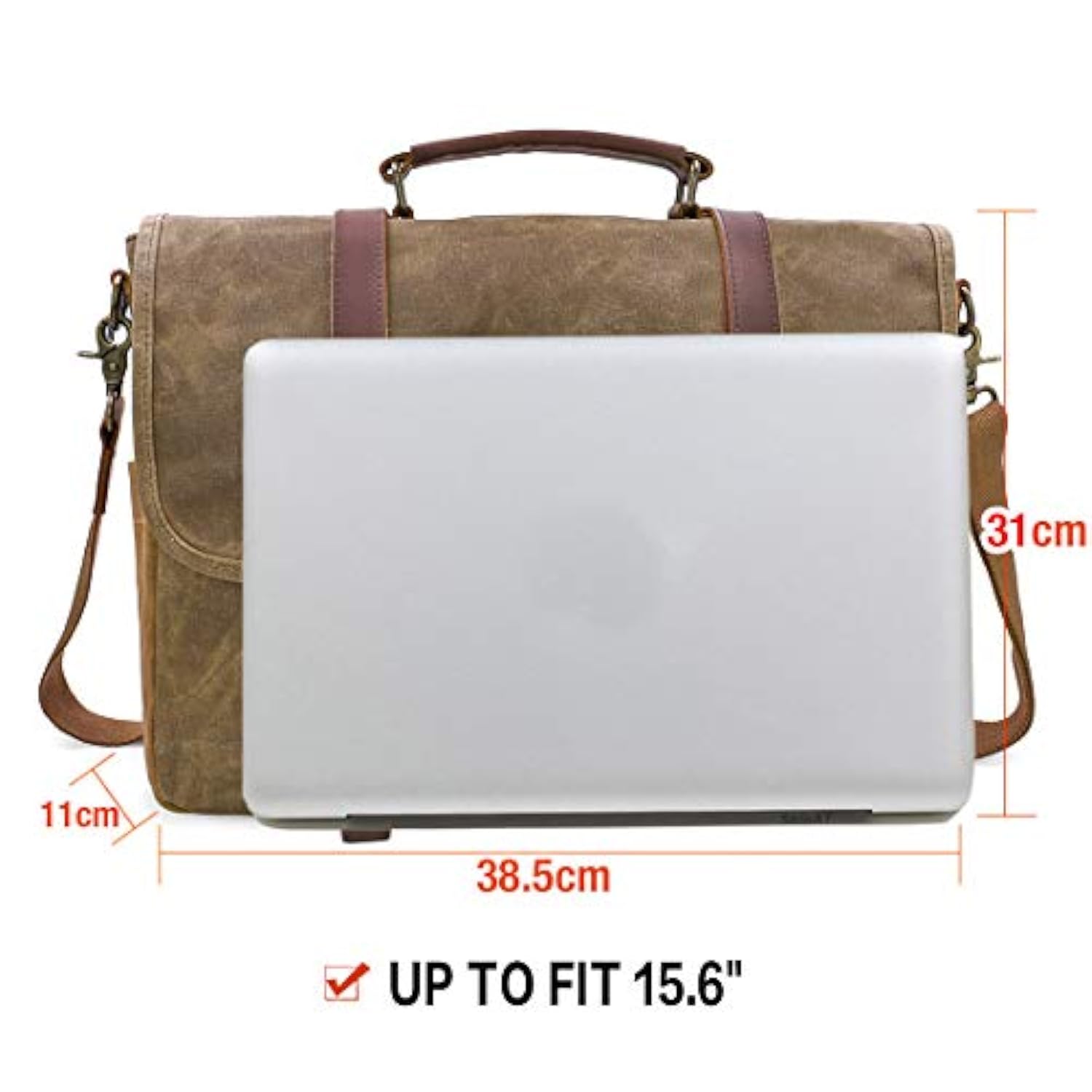 Mens Messenger Bag 15.6 Inch Waterproof Vintage Genuine Leather Waxed Canvas