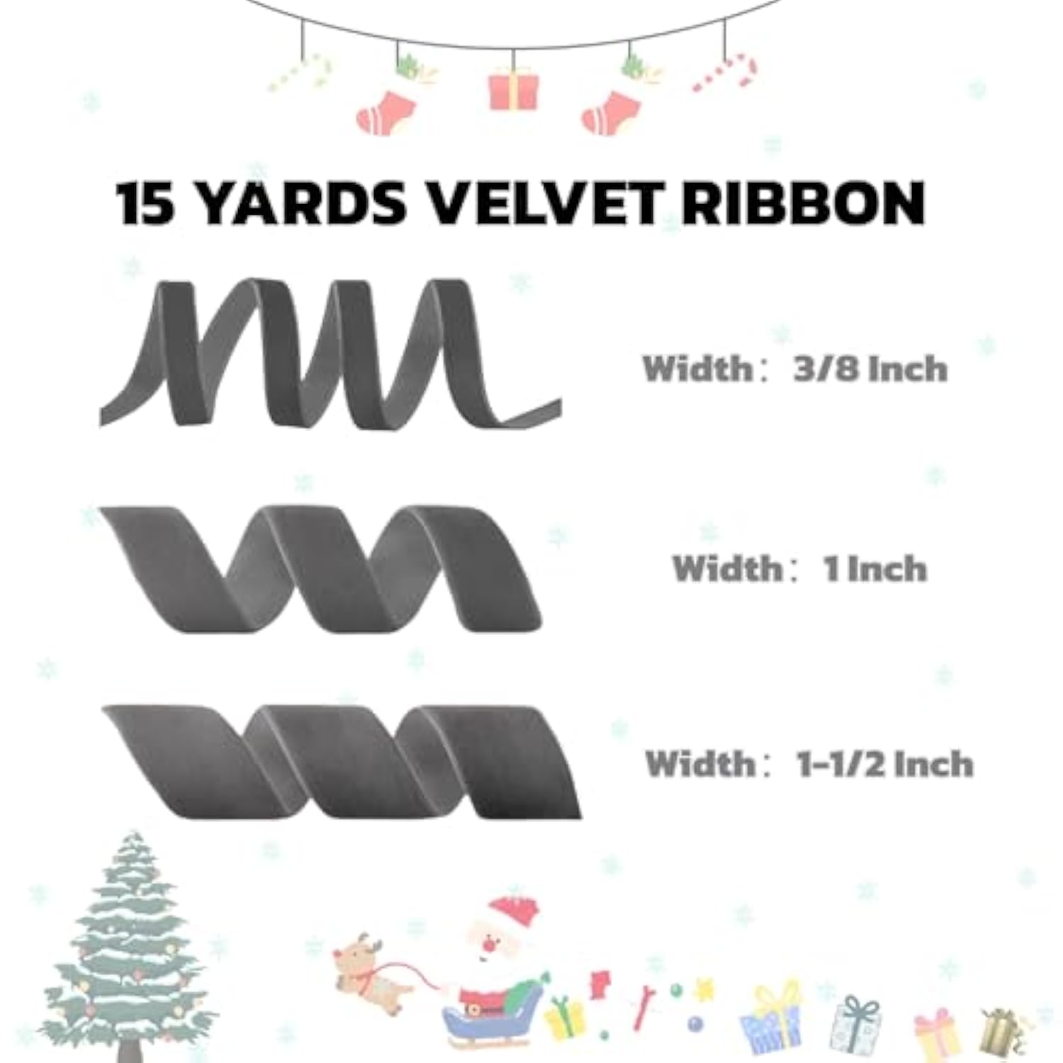 15 Yards Velvet Ribbon 1-1/2 Inch Single Face Grey Velvet Ribbon Spool Prefect For Wedding, Ribbons For Gift Wrapping, Christmas Tree Ornaments Wreath Hair Bows, Ribbons For Crafts