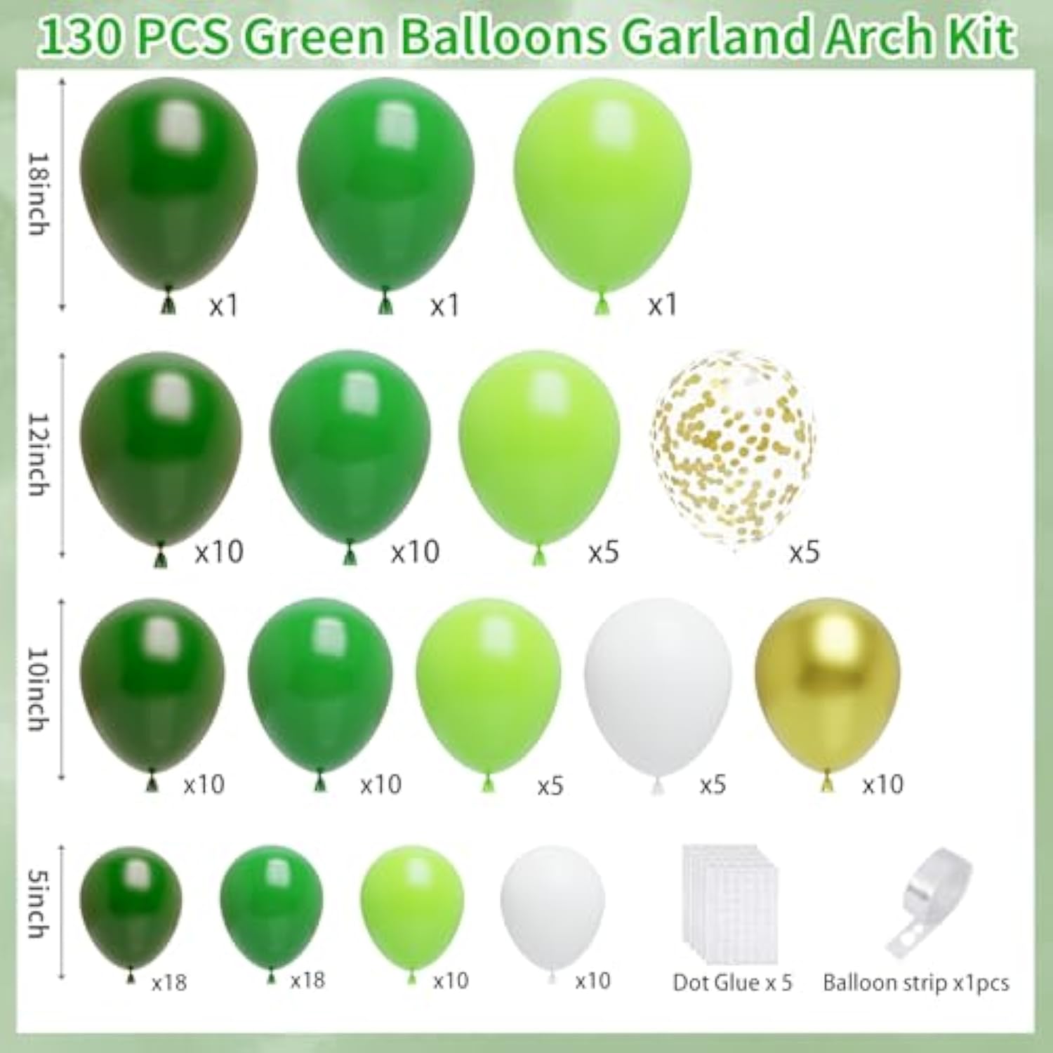 130Pcs Green Balloon Garland Kit Jungle Forest Party St. Patrick's Decor