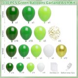 Green Balloons Garland Arch Kit, 130Pcs Green Jungle Party Balloons, Green White And Gold Latex Balloon For Patrick'S Day Jungle Forest Themed Birthday Party Decorations