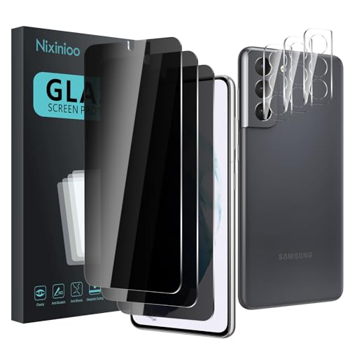 3 Pack Privacy Screen Protector for  Galaxy S21 5G With 3 Pack Camera Lens Protector, Anti Spy Tempered Glass, 9H Hardness, Black Protector