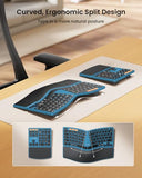 Bluetooth Ergonomic Keyboard, Wireless Split Keyboard With Separate Number Pad, Dual Bluetooth And Usb, Hard Wrist Rest, Rechargeable For Windows/Mac/Android - Blue