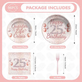 96 Pcs 25Th Birthday Party Supplies Quarter Life Crisis Rose Gold 25 Year Old Birthday Plates And Napkins Tableware Set 25Th Birthday Decorations For Women Girls Happy 25Th Birthday Party Serves 24