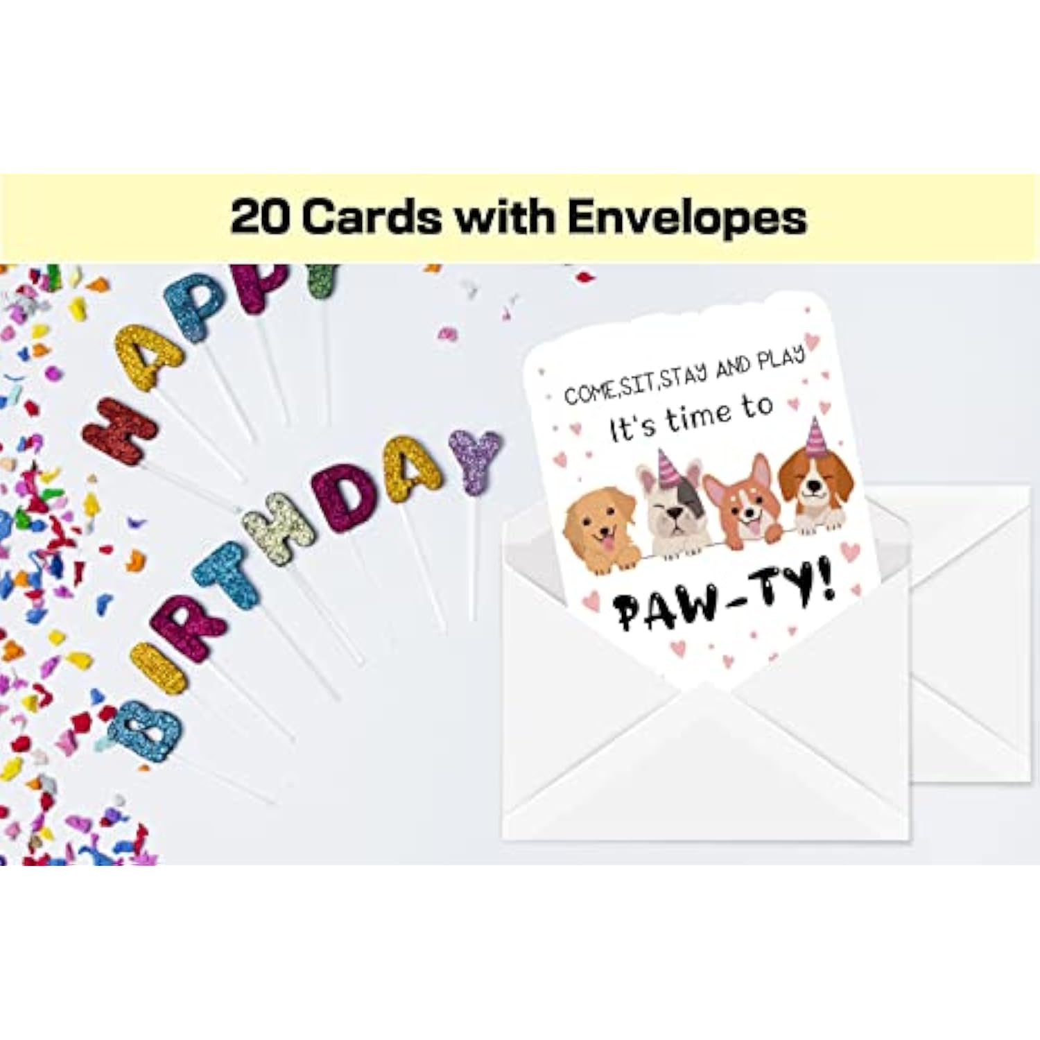 Pet Birthday Party Invitations - Birthday Fill-In Invites For Boys Or Girls, Puppy Dogs Theme Party Supplies Decorations For Kids, Teens & Adults(20 Count With Envelopes) - A11
