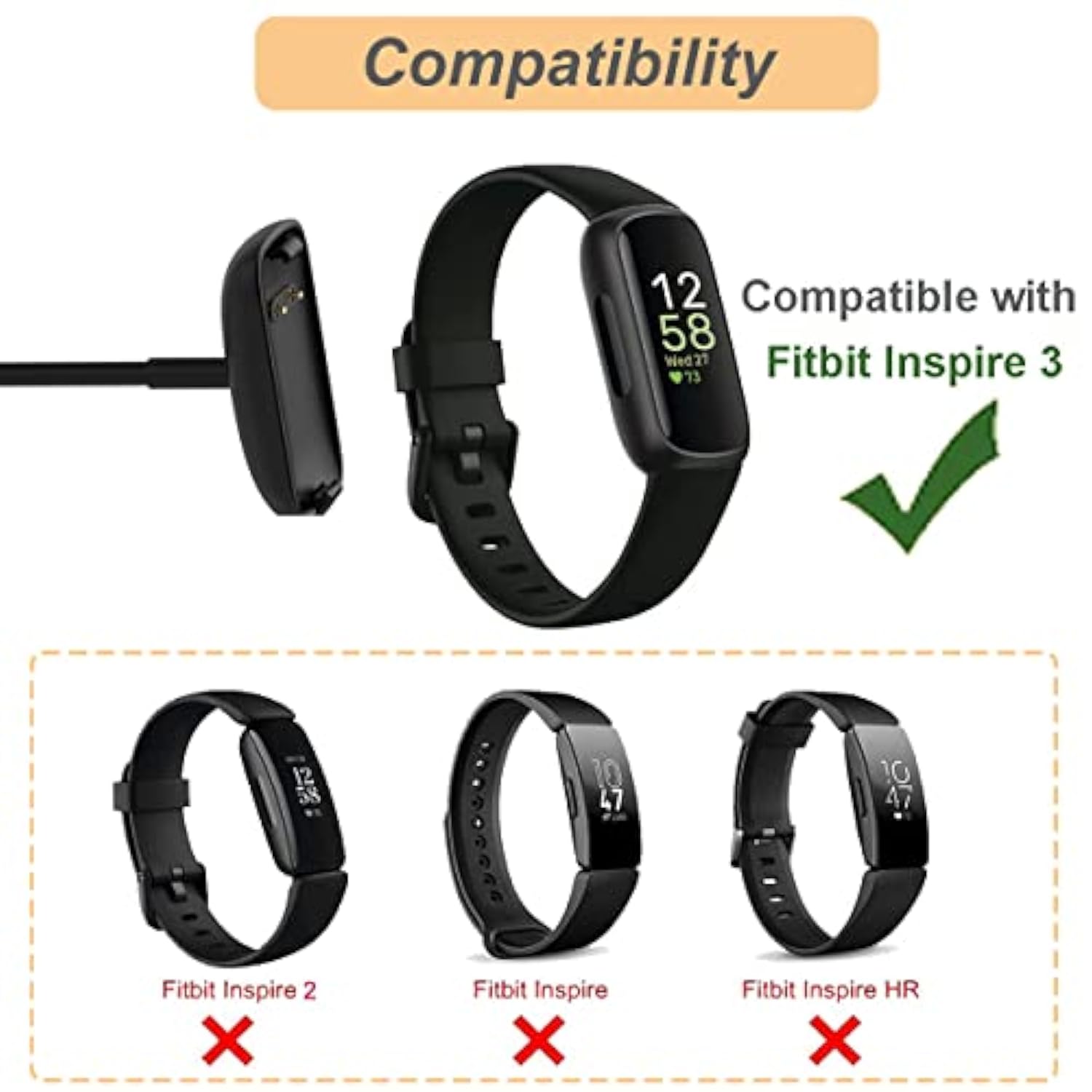 Charger For Fitbit Inspire 3, Replacement Usb Charging Cable For Fitbit Inspire 3 (3.3Ft/1M) (1)