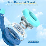 Bluetooth Kids Headphones Fit For Aged 3-21, Colorful Led Lights Comfort Wireless Headphones With Microphone 94Db Volume Limited For School//Pc/Tv/Cellphones, Wired & Tf Card Mode,Blue