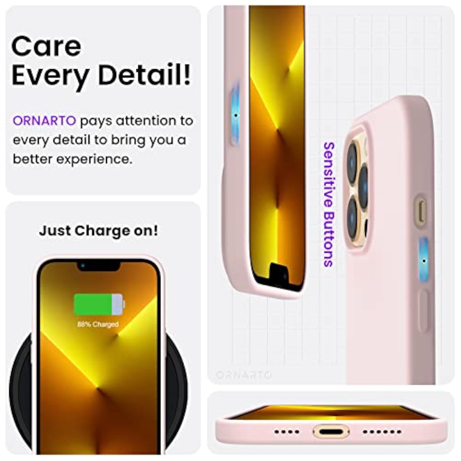 Compatible With Iphone 13 Pro Max Case 6.7", Slim Liquid Silicone 3 Layers Full Covered Soft Gel Rubber Case Cover 6.7 Inch-Chalk Pink