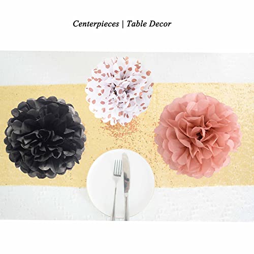 Rose Gold and Black Tissue Paper Pom Poms Party Decorations Flowers Pink Wall Hanging Décor Supplies Birthday Bridal Baby Shower Wedding Graduation