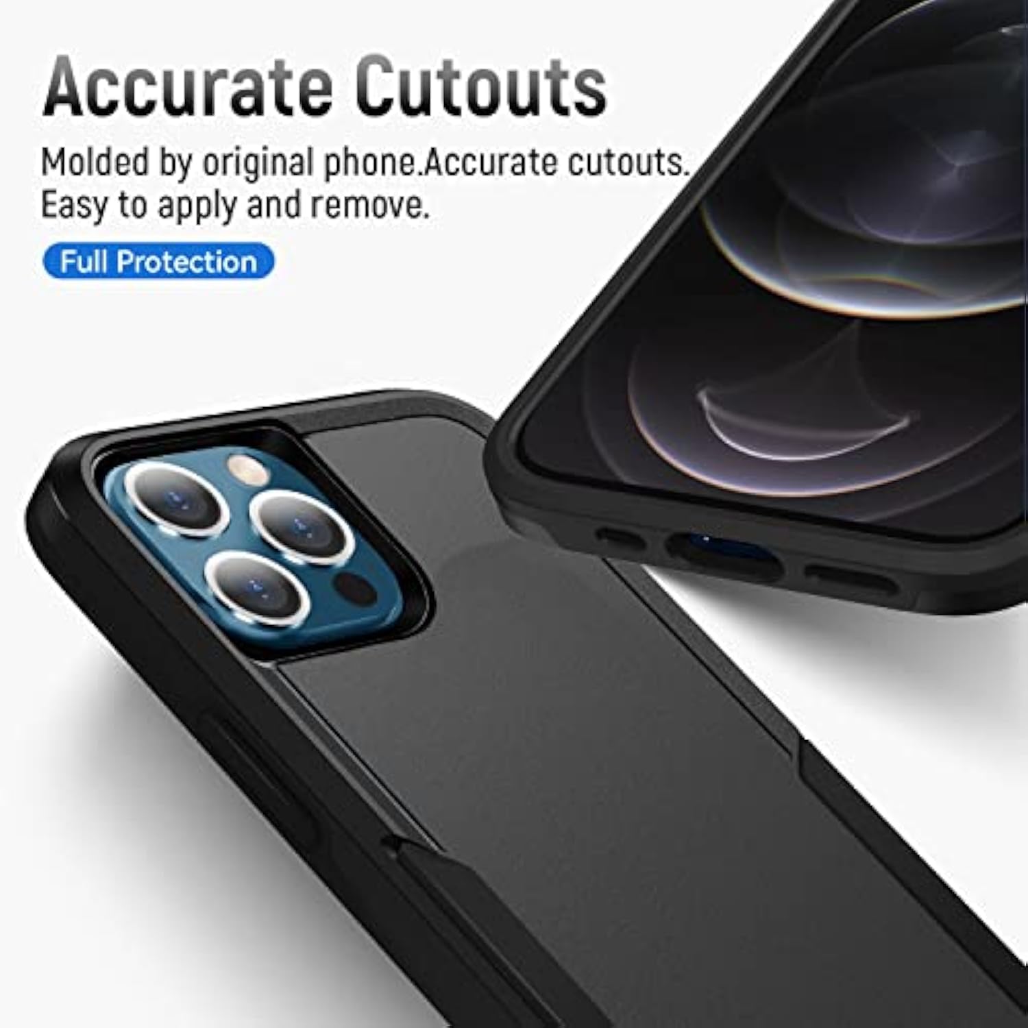 For Iphone 12 Case With Hd Screen Protector [Military Grade Drop Tested] Heavy-Duty Tough Rugged Shockproof Protective Case For Iphone 12 Pro, Black