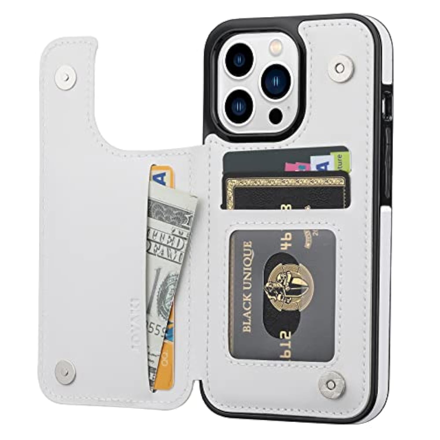 Wallet Case Compatible With Iphone 13 Pro 6.1",Slim Protective Case With Card Holder,Premium Pu Leather Kickstand Card Slots Case With 1 Screen Protective Glass For Iphone13Pro(6.1")-White