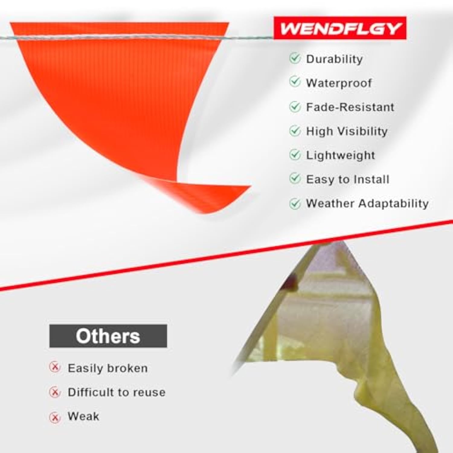 105Ft Safety Warning Pennant Banner Flags – Multipurpose Osha High Visibility Triangle Flags For Outside Fence, Roadwork, Party And Hazard Areas(Orange,45Pcs,105Ft)