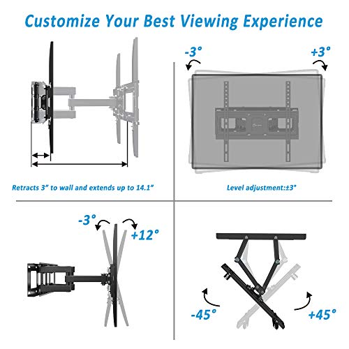 Dual Articulating Arms TV Wall Mount Bracket fits to Most 26-70 inch LED,LCD,OLED Flat Panel TVs, Tilt Full Motion Swivel 14.1" Extension, Max VESA