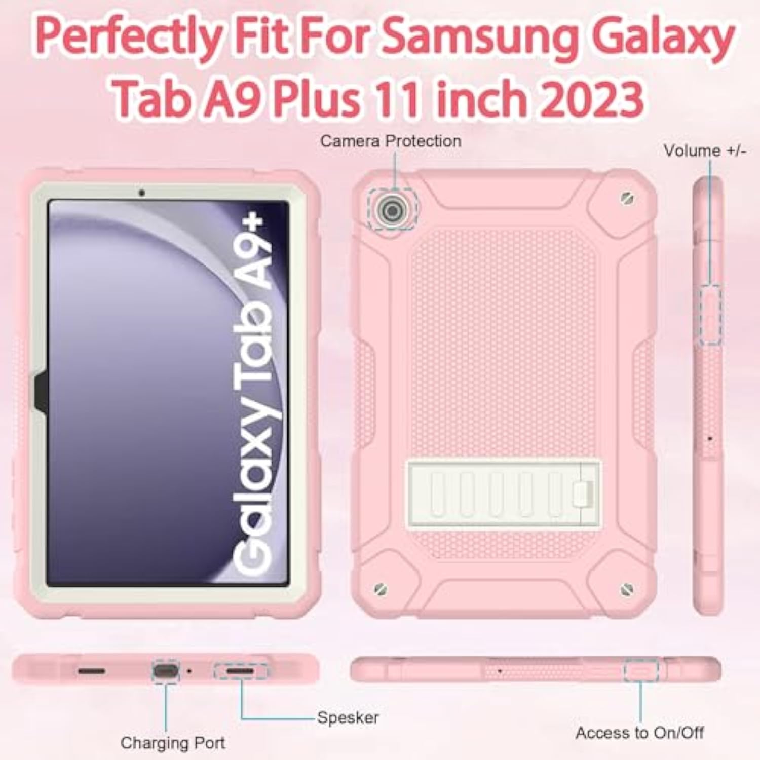 For Samsung Galaxy Tab A9+ Plus Case 11 Inch 2023 (Smx210/X216/X218), Heavy Duty Shockproof Protective Samsung Galaxy Tab A9+/A9 Plus Tablet Case, Pink