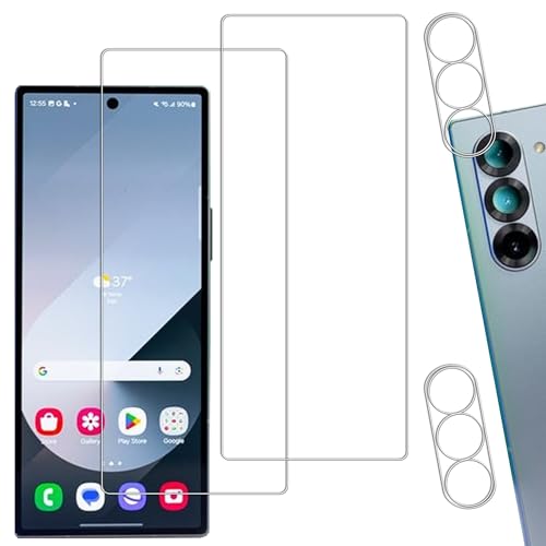 [2+2 Pack Tempered Glass Film For  Galaxy Z Fold 7 Screen Protector 2-Pack with Camera Lens Protector 2-Pack