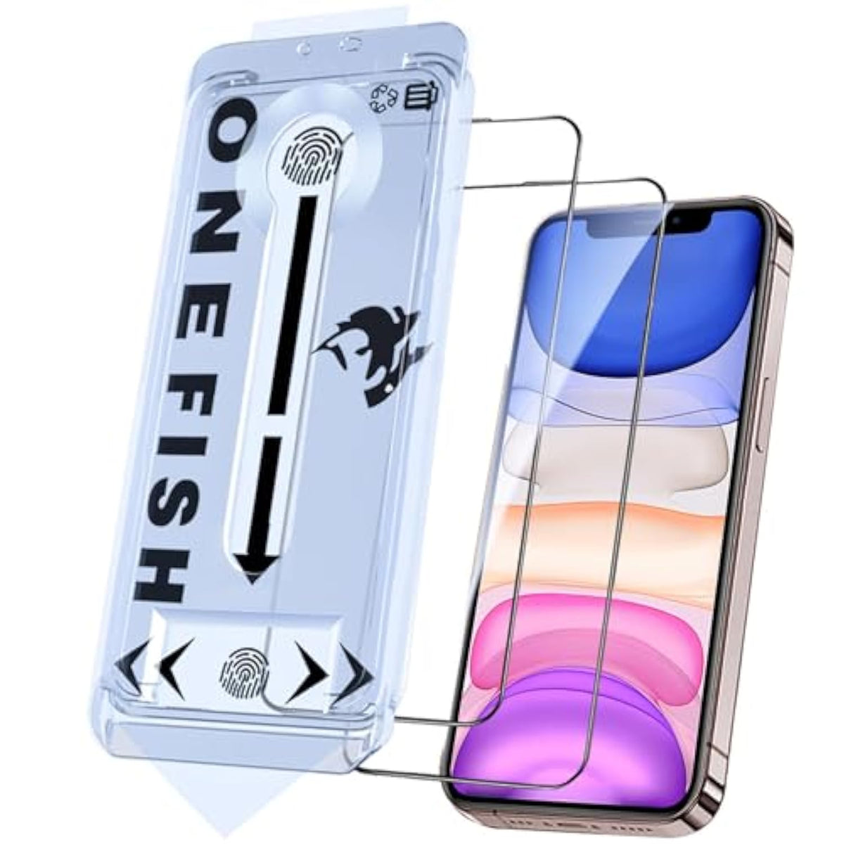 OneFish Tempered Glass Screen Protector for iphone 11/Xr, 9H Hardness Glass Scratch Resistant,HD Clarity Tempered Glass Film with Installation Frame,Shatterproof Bubble Free, Easy Installation,2Pack.