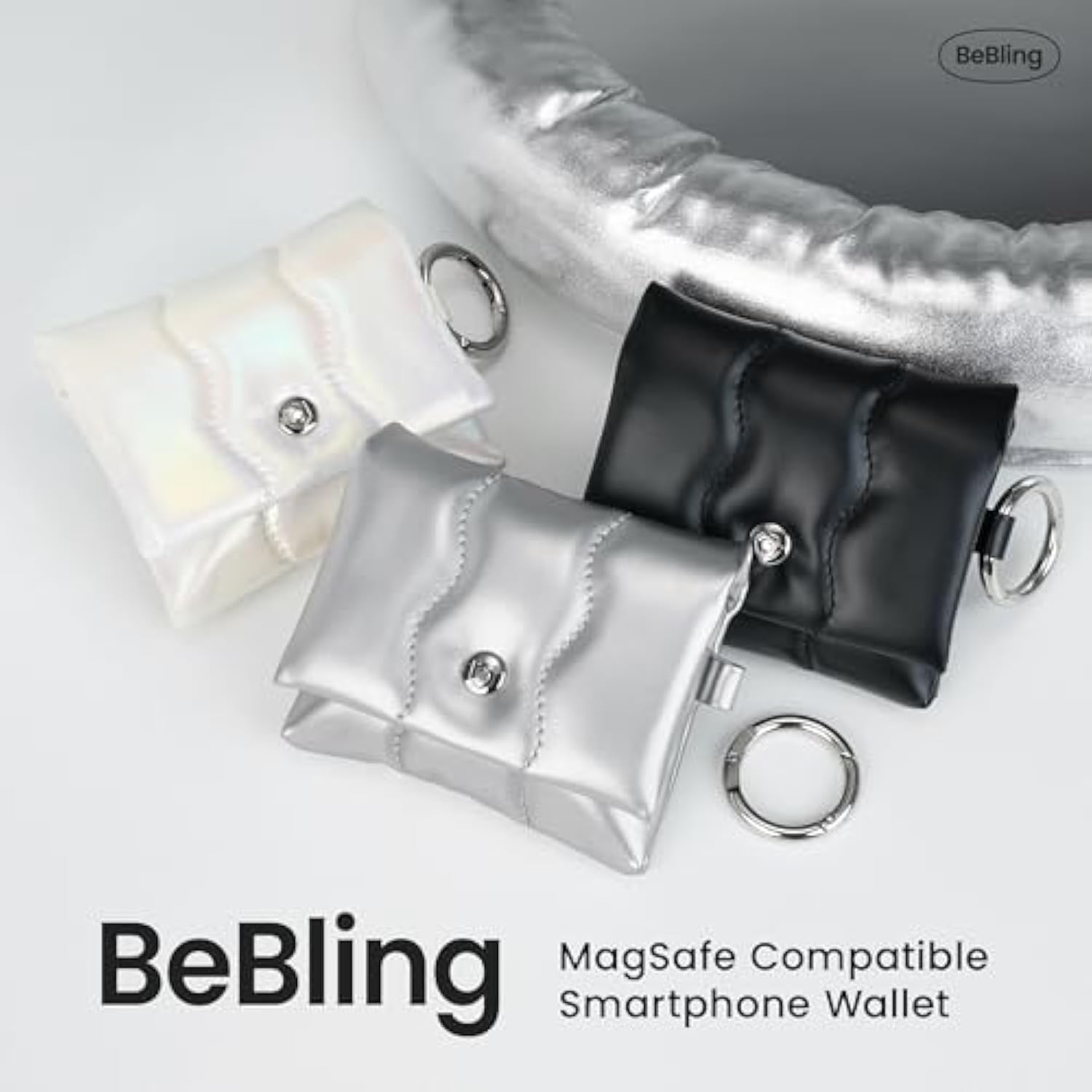 iFace BeBling Wave Soft Earbud Pouch [Vegan Leather, Water-Resistant Cushion Protection, Magnetic Closure,Carabiner Hook,Stylish Compact Case Compatible with AirPods 1/2/3/4,Pro1/2&Galaxy Buds]-Silver