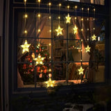 Star Christmas Window Lights, 76 Leds 9 Stars Curtain Lights Battery Operated With Timer, 8 Mode Xmas Hanging Window Dec