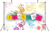 7x5ft Fabric Friends Theme Backdrop Splashed Ink Handprint Rainbow Color Friends Background Friendship Theme Party Decorations Banner School Event Photoshoot Props