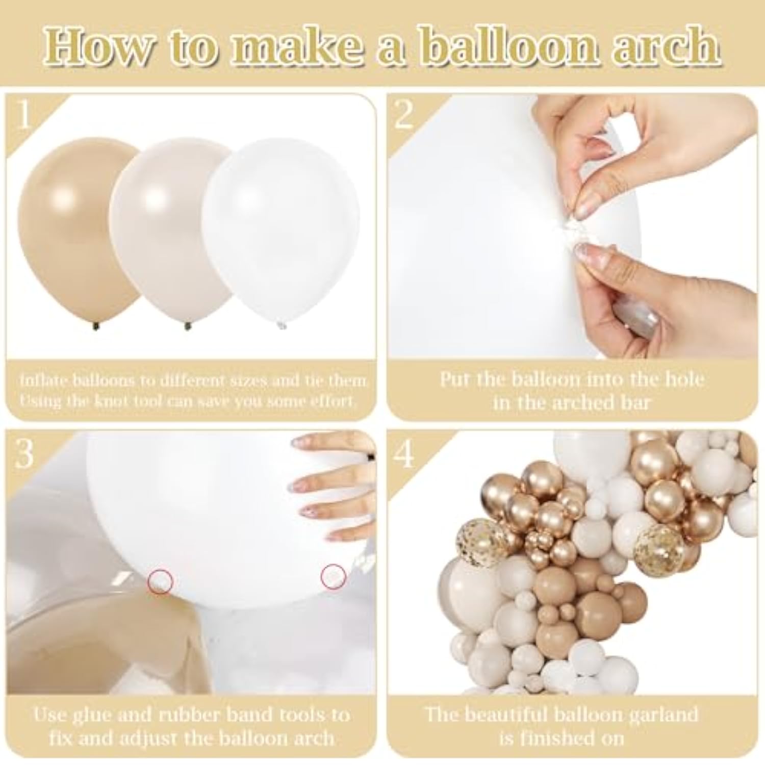 Neutral Balloon Arch Kit, 168 Pcs White Sand Balloon Garland, 18 12 10 Inch Confetti Champagne Beige Cream Gold Latex Metallic Balloons For Boho Wedding Baby Shower Birthday Decorations