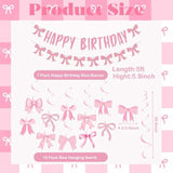 Pink Bow Birthday Decorations, Glitter Happy Birthday Banner And Hanging Swirls For Women Girls Bow Themed Party Decor, Baby Shower Party Supplies