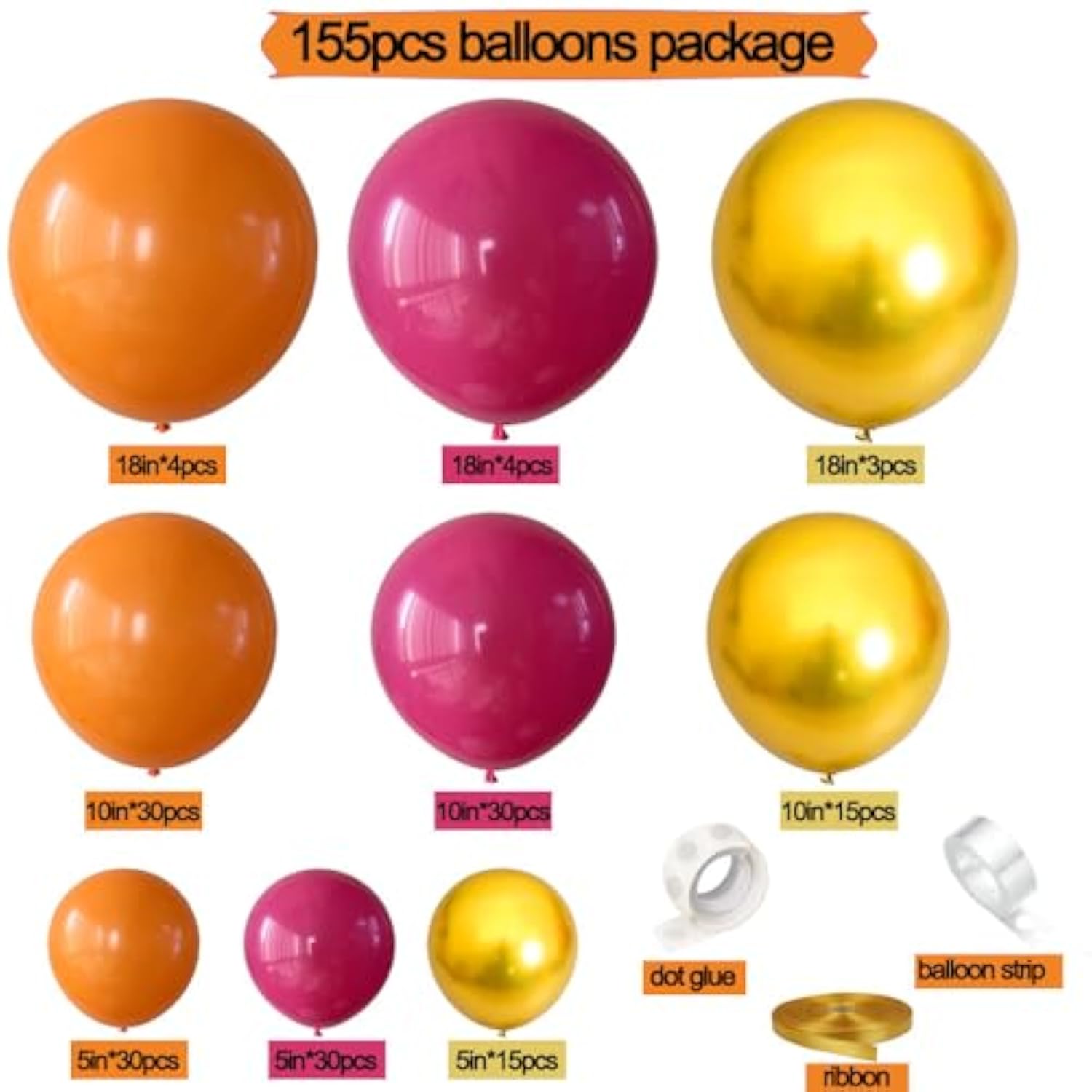 155pcs Burnt Orange Hot Pink Gold Balloon Garland Arch Kit for Party Decor