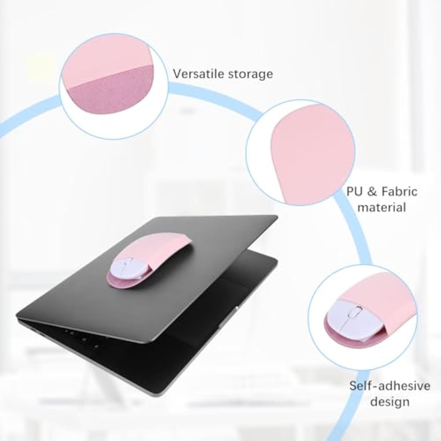 3 Pack Wireless Mouse Holder For Laptop, Slim Universal Laptop Mouse Holder Stick On, Self-Adhesive Magic Case Mice Pouch Pocket For Laptops, Reusable No Glue Residue Storage Bag For Office Home