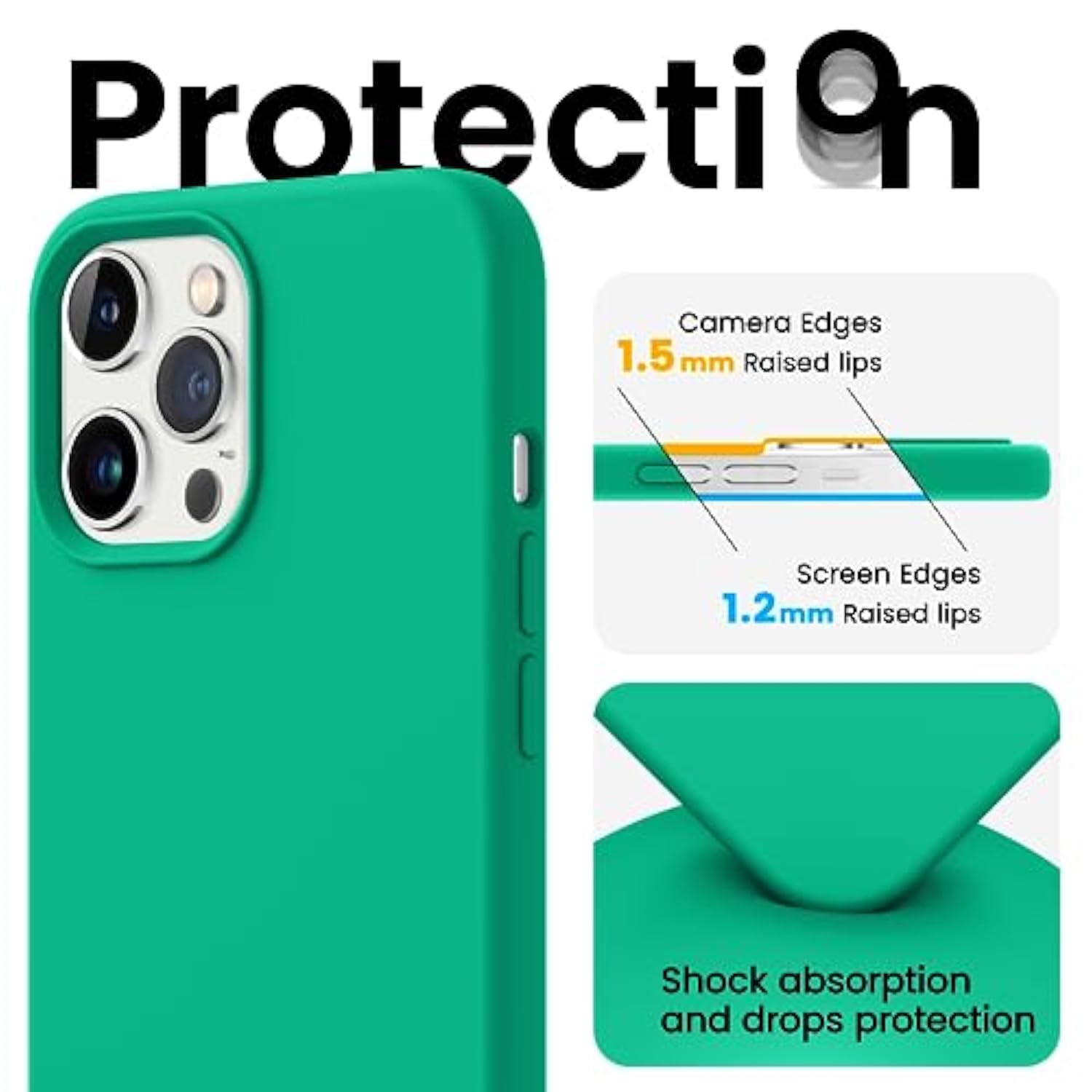 Shockproof Designed For Iphone 12 Pro Max Case, Liquid Silicone Phone Case With [Soft Anti-Scratch Microfiber Lining] Military Grade Drop Protection Slim Thin Cover, 6.7 Inch, Emerald Green