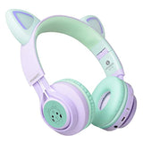 Kids Wireless Headphones, Ct-7S Cat Ear Bluetooth, 85Db Volume Limiting, Led Light Up Over Ear With Microphone For Laptop/Pc/Tv (Purple&Green)