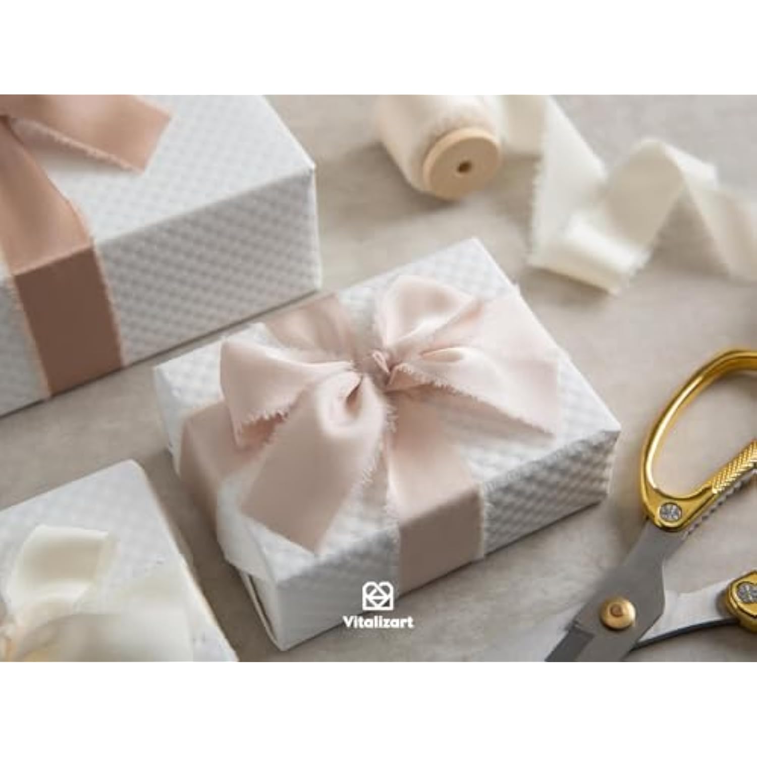 Silk Satin Ribbon 1 Inch X 15 Yard Wooden Spool Champagne & Nude Handmade Frayed Ribbon For Gift Wrapping Baby Shower Wedding Bridal Bouquets Holiday Decor Light Brown