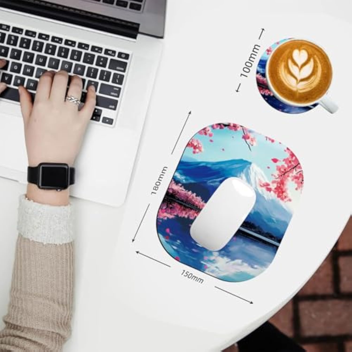 Small Mouse Pad?Mini Mouse Pad 6 X 7 Inch?For Laptop Keyboard Tray Wireless Mouse Home Office Travel?With Non-Slip Rubber Base, Waterproof Mouse Mat?Watercolor Cherry Blossom