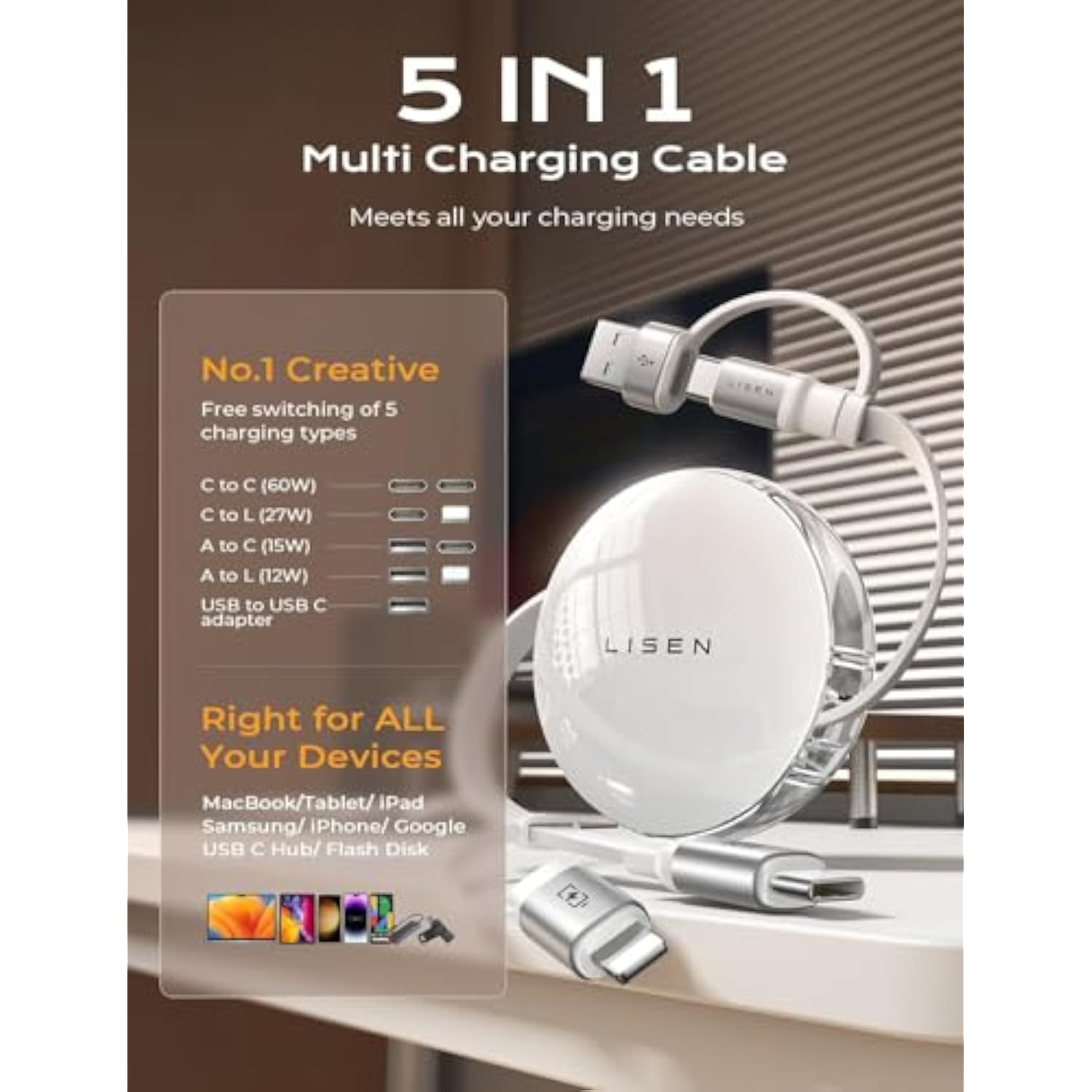 4 In 1 Multi Charging Cable [Carry Anywhere] [Fast Charge All Devices] 60W Pd