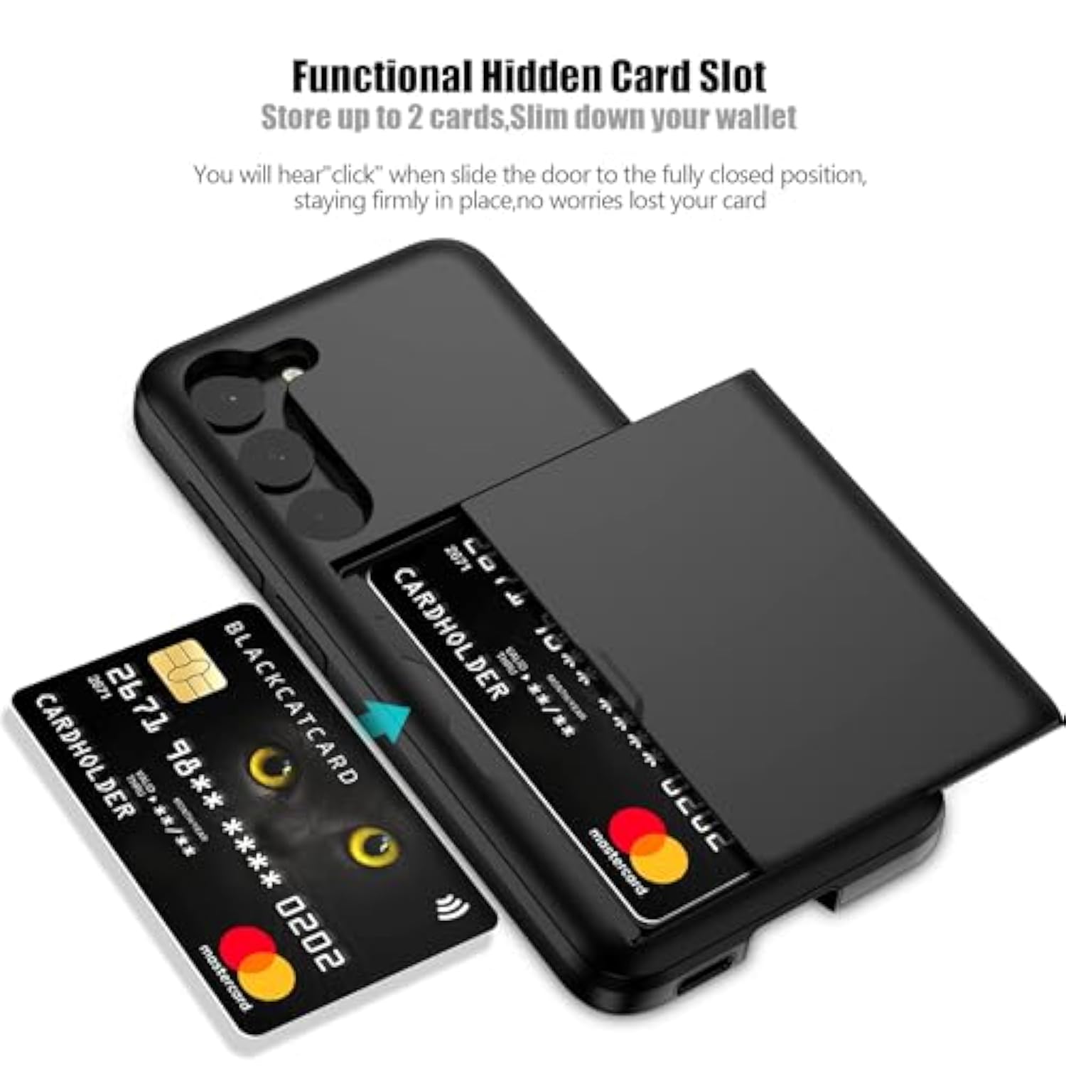 Wallet For Samsung Galaxy S23 Fe Case With Card Holder Dual Layer Military Grade Protective Shockproof Hidden Card Slot Slim Fit Phone Cover - Black