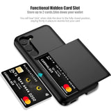 Wallet For Samsung Galaxy S23 Fe Case With Card Holder Dual Layer Military Grade Protective Shockproof Hidden Card Slot Slim Fit Phone Cover - Black