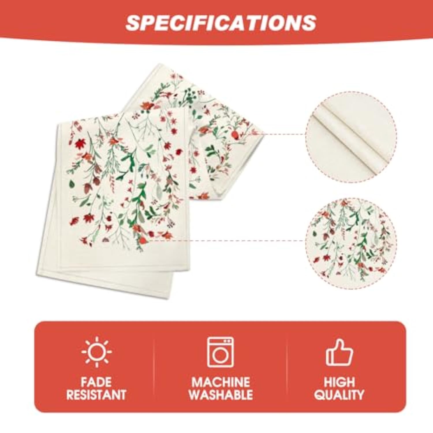Floral Leaves Christmas Table Runner, Wild Flowers And Grasses Winter Kitchen Dining Table Decoration For Home Party Decor 13X72 Inch