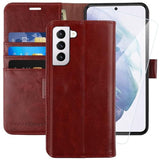 Wallet Case Compatible For Galaxy S21 5G, 6.2 Inch,[Screen Protector Included][Rfid Blocking] Flip Folio Leather Cell Phone Cover With Credit Card Holder, Burgundy