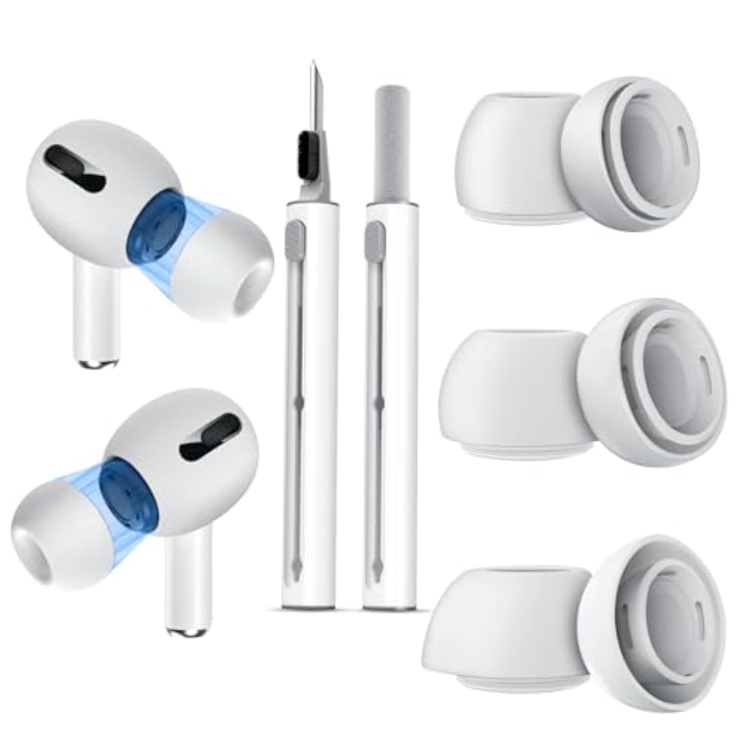 Compatible With Airpods Pro 2Nd/1St Generation Replacement Ear Tips With Cleaner Kit,Noise Reduction Holewith & Built-In Dust Guard Screen, Silicone Ear Tips 3 Sizes (S/M/L)-White