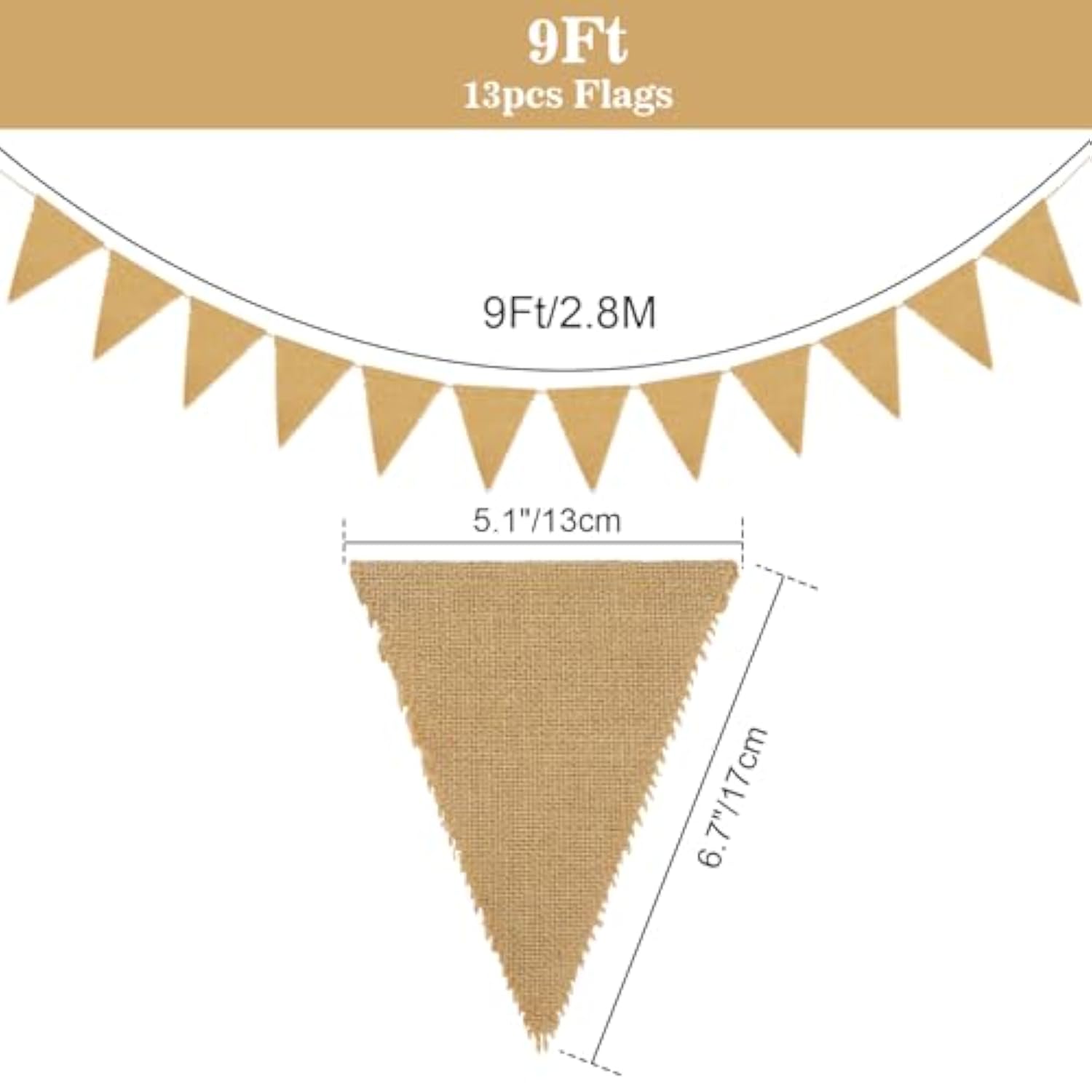 Blank Burlap Banner Pre-Strung, 13Ft 13 Pcs Burlap Pennant Banner, Blank Burlap Banner, 5""X6.5"" Customizable Burlap Banner For Holidays, Wedding, Baby Showers, Birthday Decoration, Brown-13Pcs