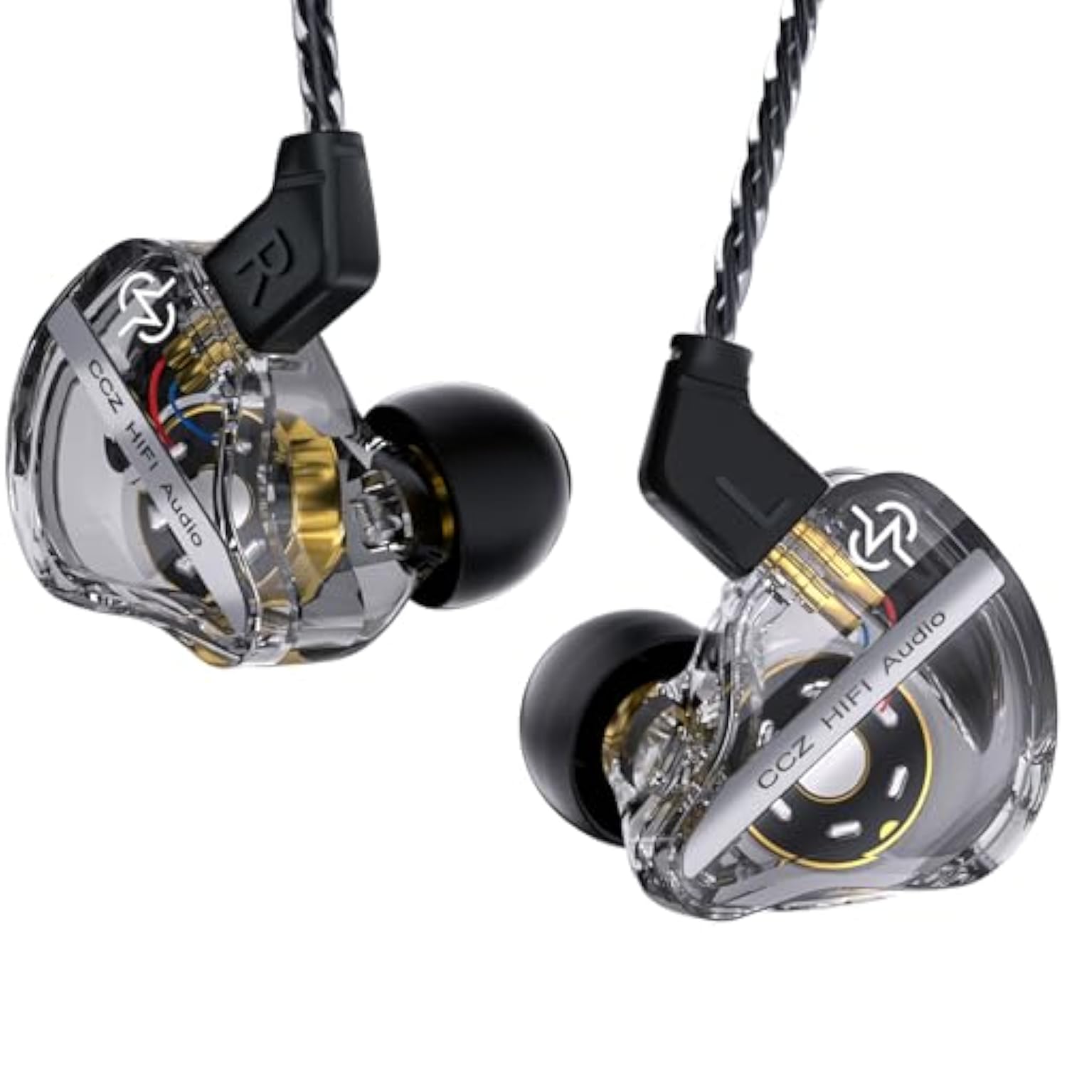 Ccz Dc01 Pro In Ear Monitor Headphones, Iems For Gaming, Professional Gaming Earbuds Super Bass Wired Earphones With 1Dd, Patent Ear Fins, Patent Ear Tips, For Singers Musicians (Black Without Mic)