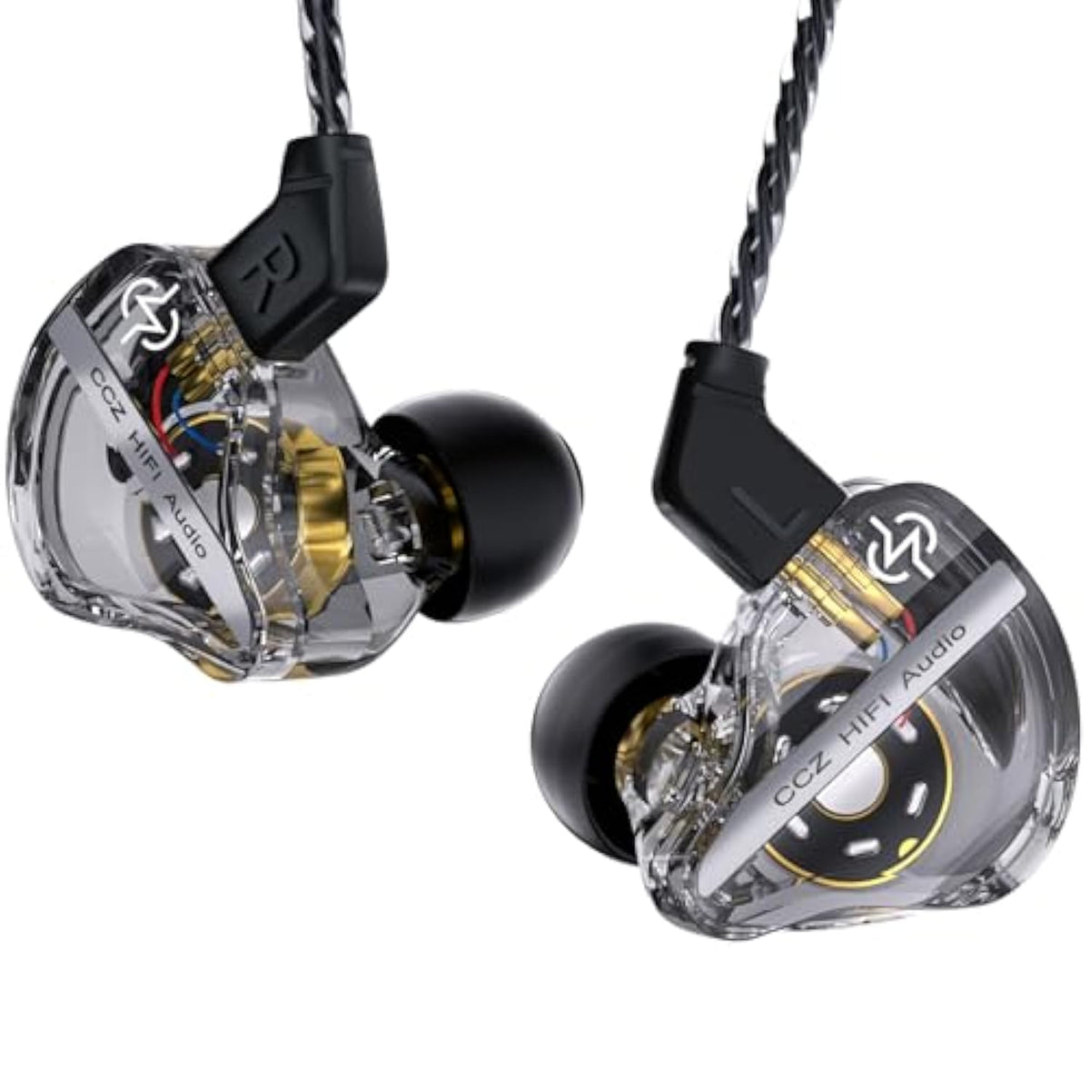 Ccz Dc01 Pro In Ear Monitor Headphones, Iems For Gaming, Professional Gaming Earbuds Super Bass Wired Earphones With 1Dd, Patent Ear Fins, Patent Ear Tips, For Singers Musicians (Black Without Mic)