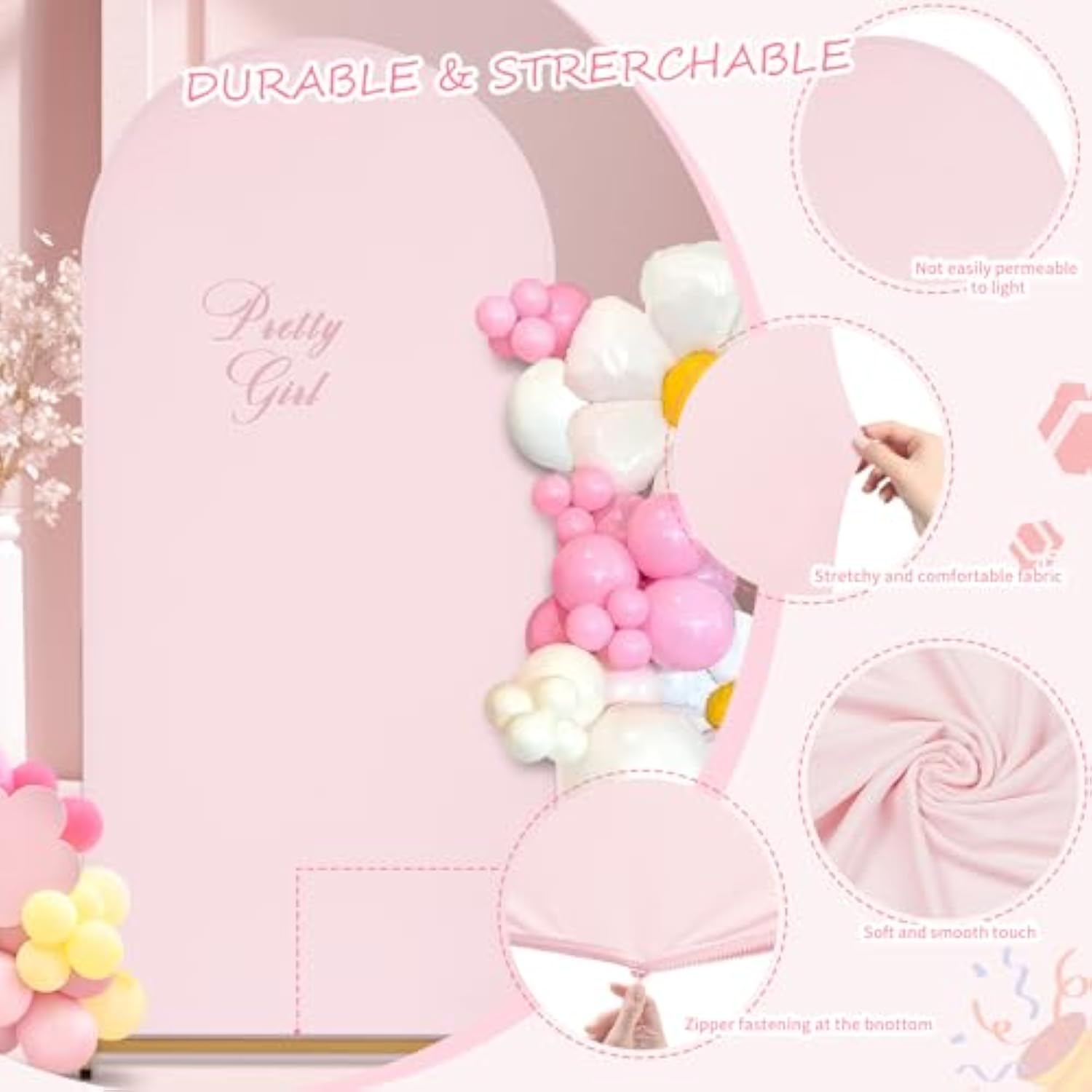 7.2Ft Wedding Arch Cover Pink Spandex Fitted Wedding Arch Stand Covers Fitted For Round Top Chiara Arch Cover Fabric Stretchy Backdrop For Bridal Baby Shower Birthday Party Balloon Decor